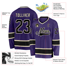 Laden Sie das Bild in den Galerie-Viewer, Custom Purple Black-Cream Hockey Jersey
