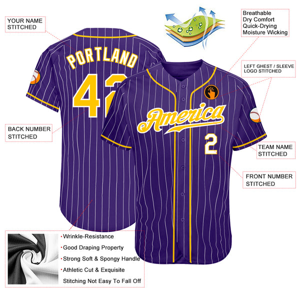 Cheap Custom Purple White Pinstripe Gold-White Authentic Baseball Jersey  Free Shipping – CustomJerseysPro