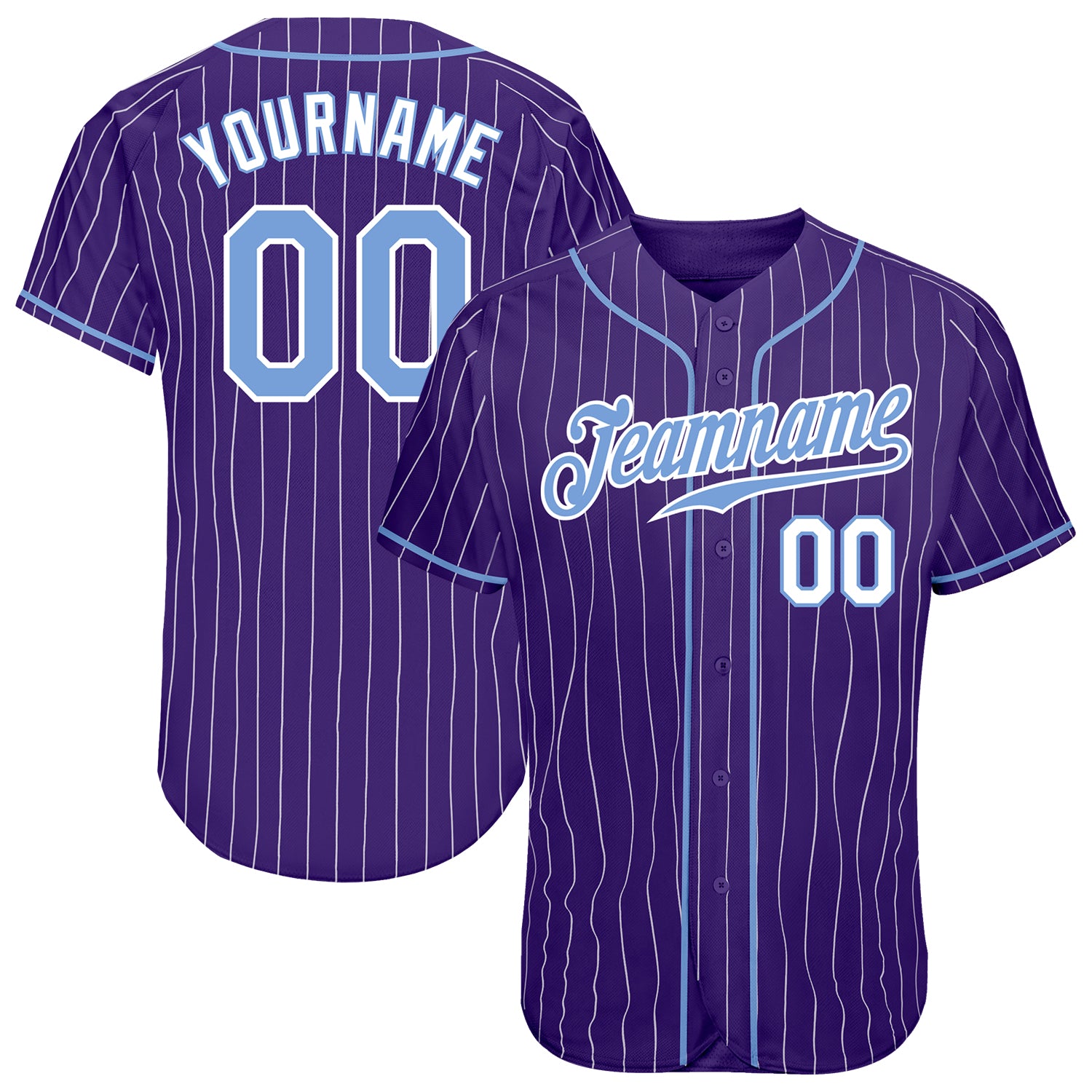 Cheap Custom White Purple Pinstripe Light Blue Authentic Baseball