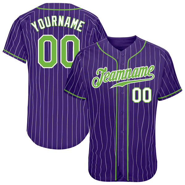 Custom Neon Green Black Pinstripe Purple Authentic Baseball Jersey