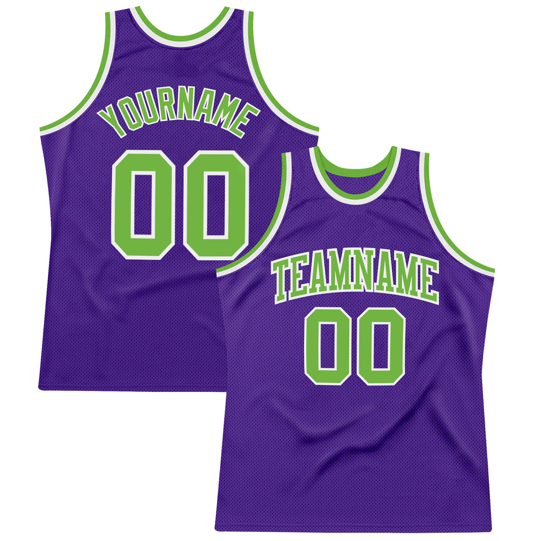 Custom Purple Neon Green-White Authentic Throwback Basketball