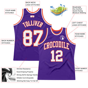 Custom Purple White-Orange Authentic Throwback Basketball Jersey