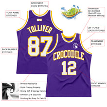 Загрузить изображение в средство просмотра галереи, Custom Purple White-Gold Authentic Throwback Basketball Jersey
