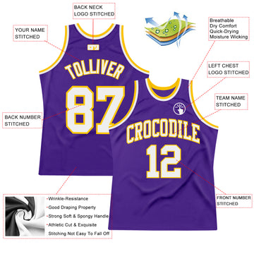 Custom Purple White-Gold Authentic Throwback Basketball Jersey