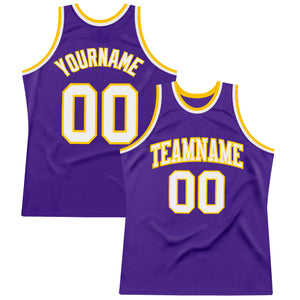 Custom Purple White-Gold Authentic Throwback Basketball Jersey