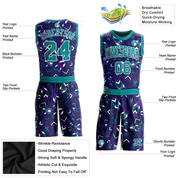 Custom Aqua Aqua-White Round Neck Sublimation Basketball Suit Jersey