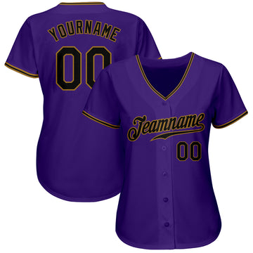 Custom Purple Black-Old Gold Authentic Baseball Jersey