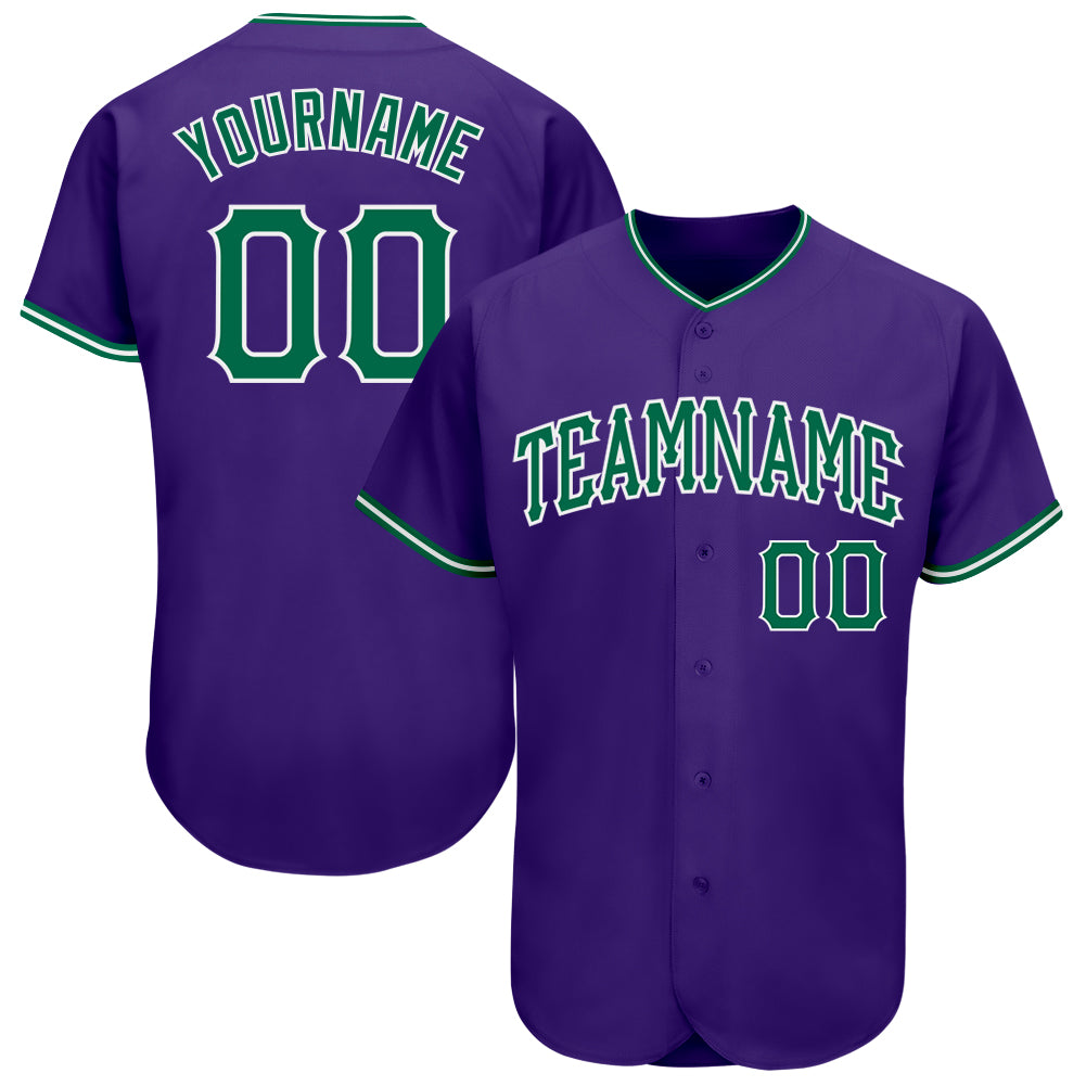 Cheap Custom White Kelly Green-Purple Authentic Baseball Jersey