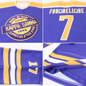 Custom Purple Gold-White Hockey Jersey