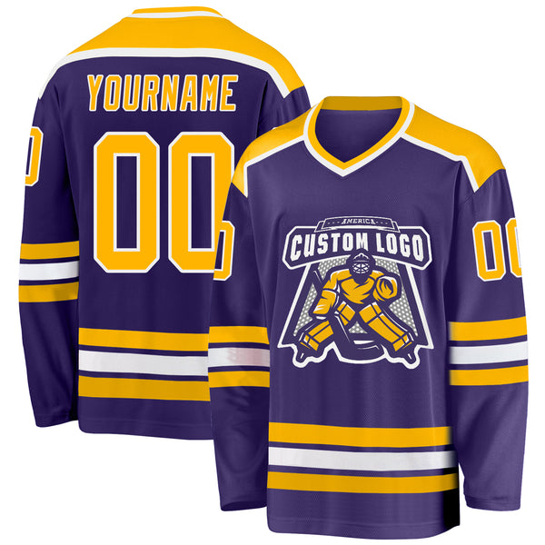 Custom Purple Purple-Gold Hockey Jersey Discount