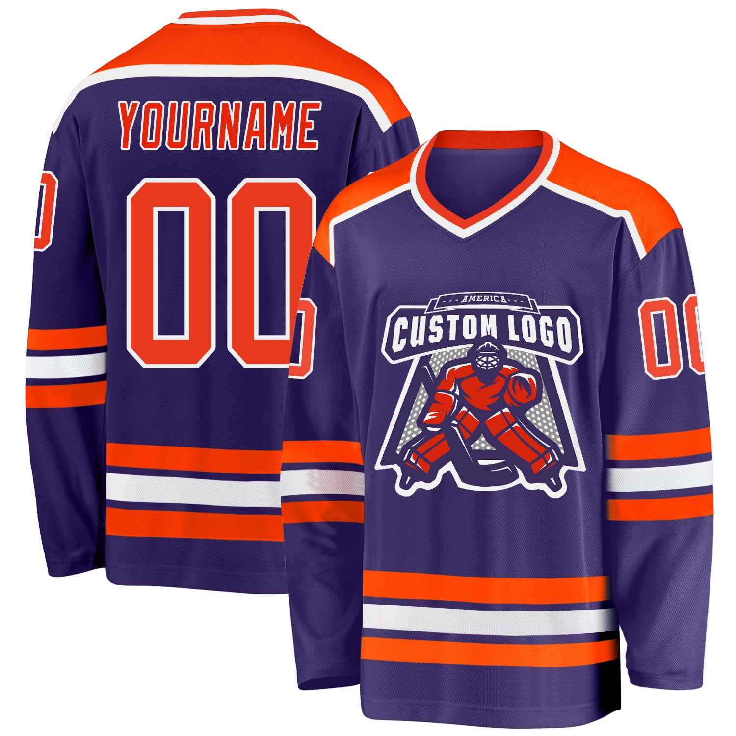 Orange Purple Tuxedo Sublimated Custom Hockey Goalie Jerseys | YoungSpeeds 2XL