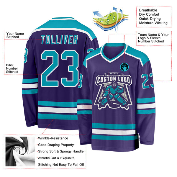 Cheap Custom Purple Teal White Hockey Jersey Free Shipping