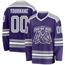 Charger l&#39;image dans la galerie, Custom Purple Gray-White Hockey Jersey
