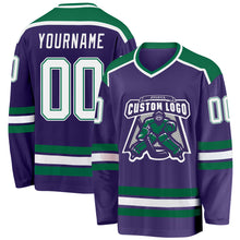 Загрузить изображение в средство просмотра галереи, Custom Purple White-Kelly Green Hockey Jersey
