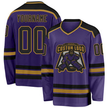 Загрузить изображение в средство просмотра галереи, Custom Purple Black-Old Gold Hockey Jersey
