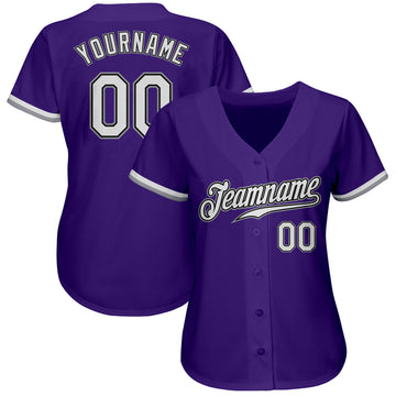 Custom Purple White Black-Gray Authentic Baseball Jersey