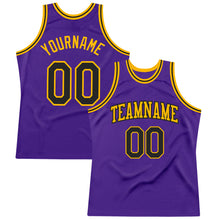 Load image into Gallery viewer, Custom Purple Black-Gold Authentic Throwback Basketball Jersey
