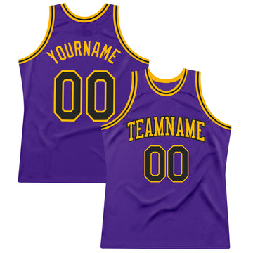 Custom Purple Black-Gold Authentic Throwback Basketball Jersey