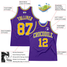 Laden Sie das Bild in den Galerie-Viewer, Custom Purple Gold-Light Blue Authentic Throwback Basketball Jersey
