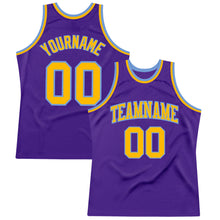 Laden Sie das Bild in den Galerie-Viewer, Custom Purple Gold-Light Blue Authentic Throwback Basketball Jersey
