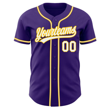 Custom Purple White-Gold Authentic Baseball Jersey