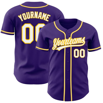 Custom Purple White-Gold Authentic Baseball Jersey