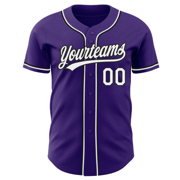 Custom Purple White-Black Authentic Baseball Jersey