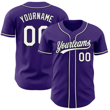 Custom Purple White-Black Authentic Baseball Jersey