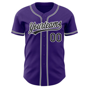 Custom Purple Black-White Authentic Baseball Jersey