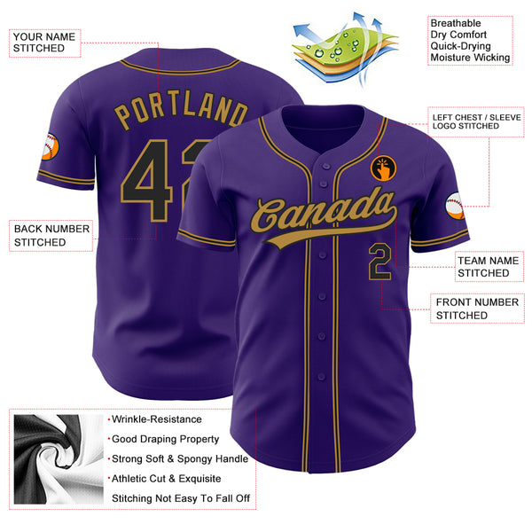 Custom Purple Black-Gold Authentic Classic Baseball Jersey