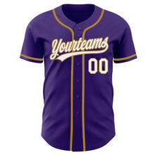 Load image into Gallery viewer, Custom Purple White-Old Gold Authentic Baseball Jersey
