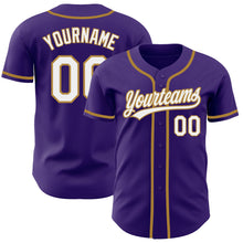 Load image into Gallery viewer, Custom Purple White-Old Gold Authentic Baseball Jersey
