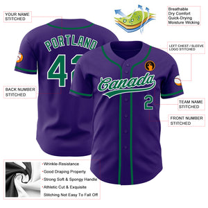 Custom Purple Kelly Green-White Authentic Baseball Jersey