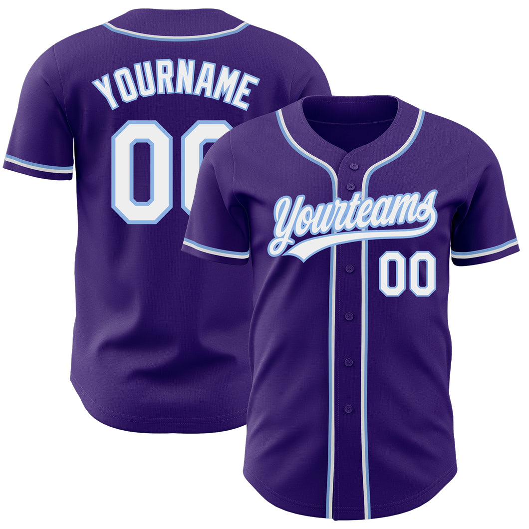 Custom Purple White-Light Blue Authentic Baseball Jersey