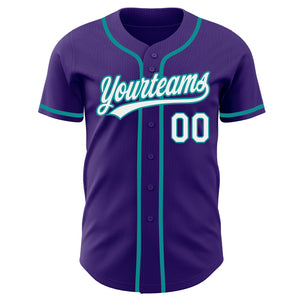 Custom Purple White-Teal Authentic Baseball Jersey