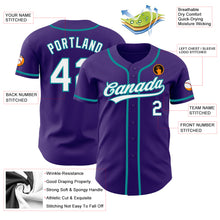 Load image into Gallery viewer, Custom Purple White-Teal Authentic Baseball Jersey
