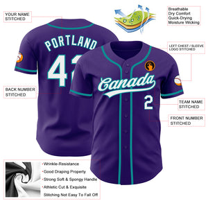 Custom Purple White-Teal Authentic Baseball Jersey