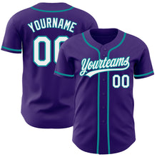 Load image into Gallery viewer, Custom Purple White-Teal Authentic Baseball Jersey
