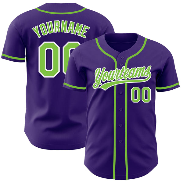 Custom Neon Green Purple-White Authentic Baseball Jersey