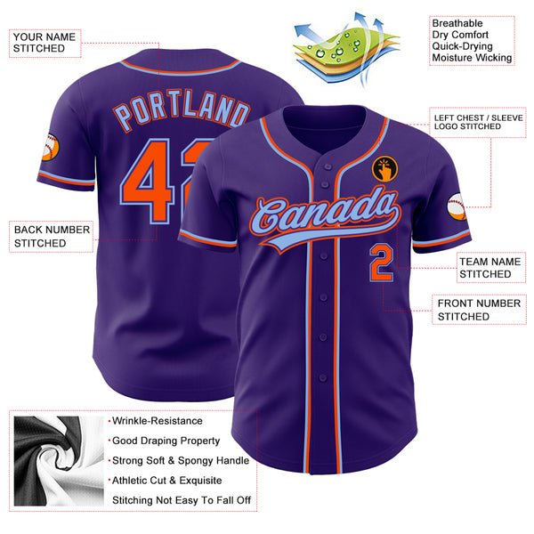 Cheap Custom Purple Orange-Light Blue Authentic Baseball Jersey