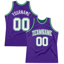 Загрузить изображение в средство просмотра галереи, Custom Purple White-Kelly Green Authentic Throwback Basketball Jersey
