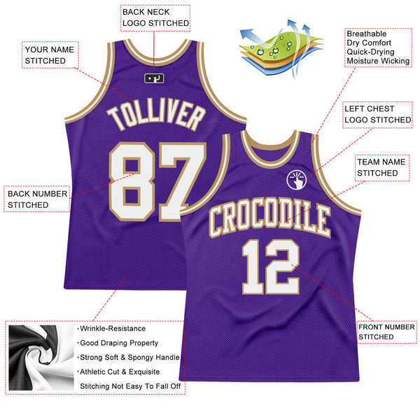 Cheap Custom Purple White-Old Gold Authentic Throwback Basketball