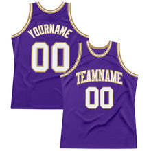 Charger l&#39;image dans la galerie, Custom Purple White-Old Gold Authentic Throwback Basketball Jersey
