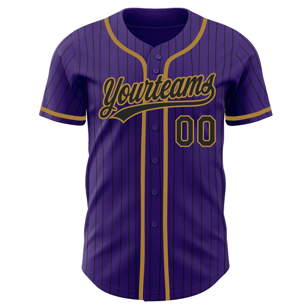 Custom Purple Black Pinstripe Black-Old Gold Authentic Baseball Jersey  Discount