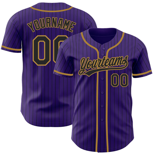 Custom Purple Black Pinstripe Black-Old Gold Authentic Baseball Jersey  Discount