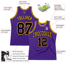 Load image into Gallery viewer, Custom Purple Black Pinstripe Black-Gold Authentic Basketball Jersey
