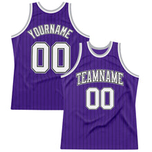 Загрузить изображение в средство просмотра галереи, Custom Purple Black Pinstripe White-Gray Authentic Basketball Jersey
