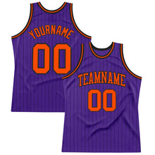 Загрузить изображение в средство просмотра галереи, Custom Purple Black Pinstripe Orange Authentic Basketball Jersey
