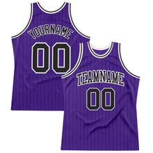 Laden Sie das Bild in den Galerie-Viewer, Custom Purple Black Pinstripe Black-White Authentic Basketball Jersey
