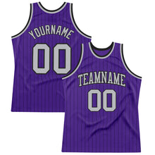 Загрузить изображение в средство просмотра галереи, Custom Purple Black Pinstripe Gray Authentic Basketball Jersey
